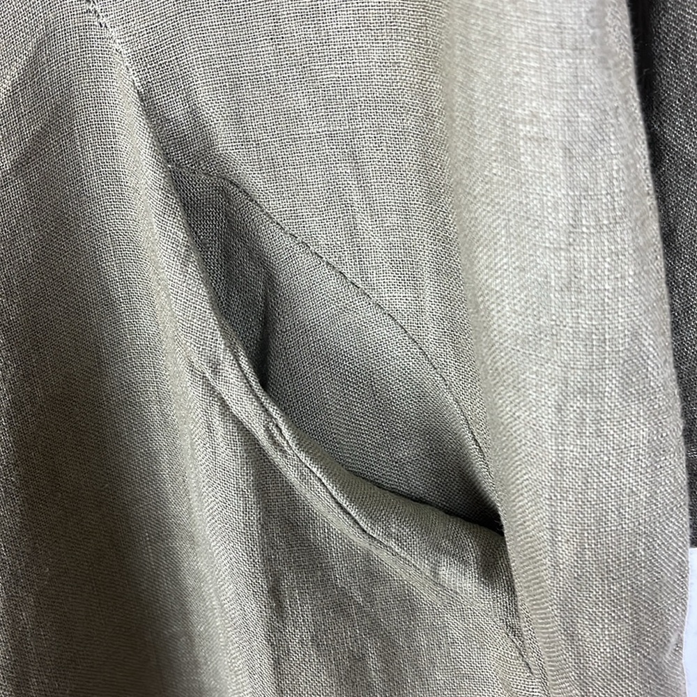 NWT Elena Baldi dress midi linen pockets roll tab sleeves Army Green Sz L - Picture 6 of 10